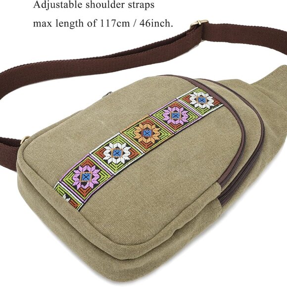 Canvas Sling Bag for Women Small Crossbody Purse Travel Hiking Chest Bag - Picture 6 of 7